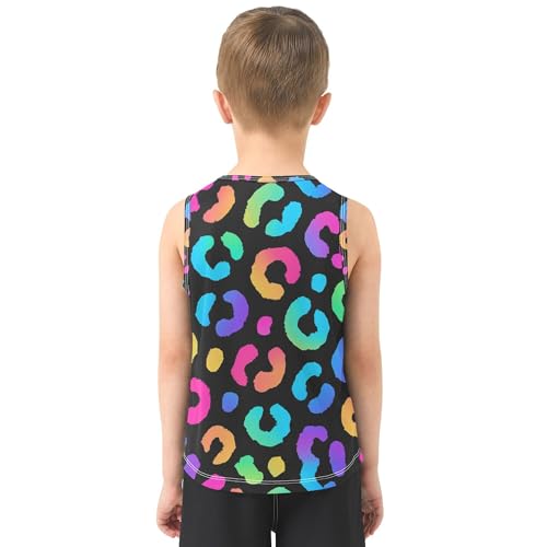 JUNZAN Neon Rainbow Leopard Spot Children Tshirts Tank Tops Sleeveless Teens Vest Toddler Club T-Shirt for Running Biking 3T3