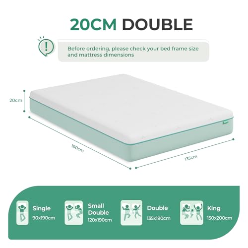 Uliyati Double Mattresses With Gel & Bamboo Charcoal Foam, Double Memory Foam Mattress, Cool Sleep & Odor-Eliminating - Medium, 135X190X20Cm - 2