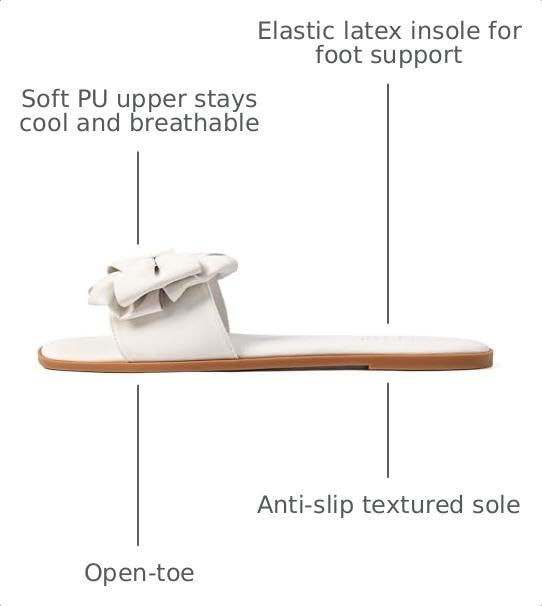 Image of Women's Bow Flat Sandals Open Saquare Toe Comfortable Slide for Wedding Beach Vacation