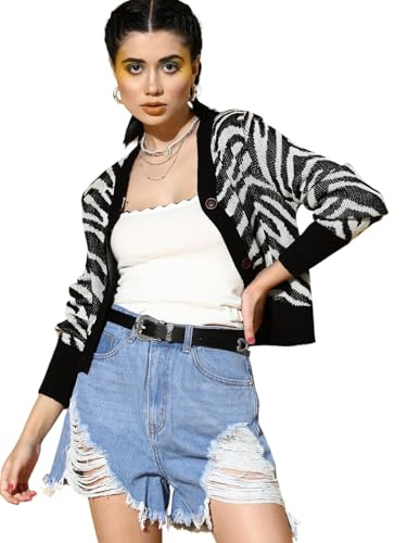 Image of Sassafras Women Animal Print Front Open Wool Cardigan