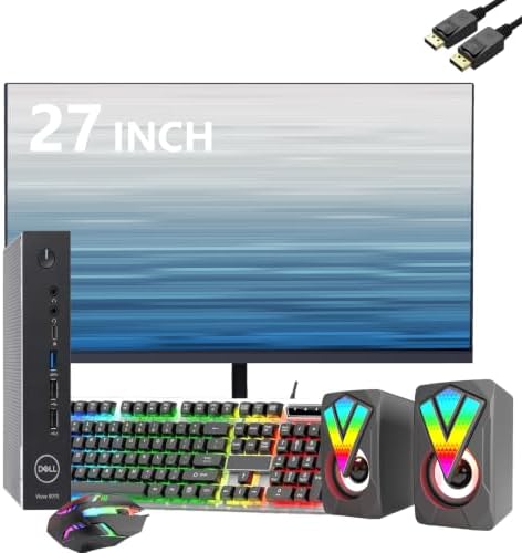 Dell Wyse 5070 Mini Desktop Computer, 27-Inch FHD Monitor and RGB Speakers PC Set, Intel Pentium J5005, 8GB RAM, 256GB SSD, WiFi BT, Mouse and Keyboard, Windows 11 Pro (Renewed)