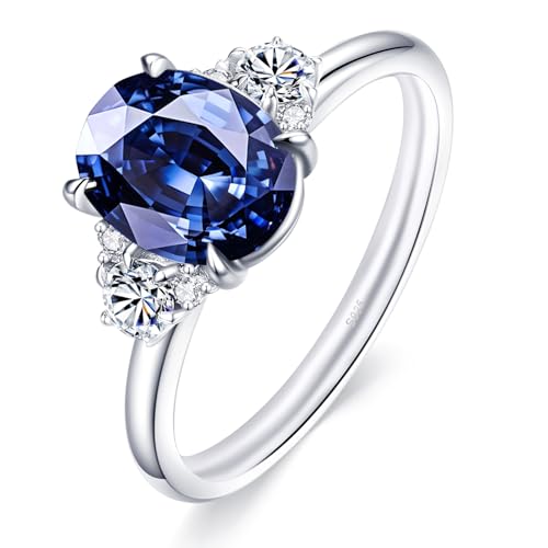 Moissanite Engagement Ring for Women,2.2CTTW Royal Blue VVS1 Clarity Wedding Ring,S925 Sterling Silver with 18K White Gold Plated Anniversary Promise Sapphire Ring for Her Size 4-9