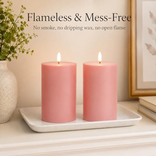 Image of ANGELLOONG Pink Electric Candles 3x4 Set of 2, Battery Operated LED Pillar Candles for Home Decoration, Flameless Decorative Candles for Living Room Decor and Table Decor