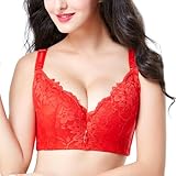 MOONBADI BH rückenfrei Rot Damen Push Up BH Bügel Soft Gepolstert Bustier mit Spitze Lingerie büstenhebe Damen 70B