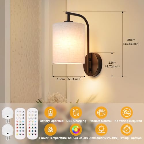 Image of MATAMEYE Battery Operated Wall Sconce Set of 2, Black Wall Light Fixture