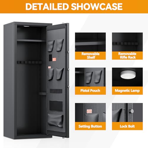 KAER 12-15 Gun Safe, Large Gun Cabinet for Home Rifle and Shotguns, Rifle Safe for Home, Quick Access Gun Safe with Digital Keypad, Rifle Safe, Gun Safes with Adjustable Shelves and Pistol Pockets