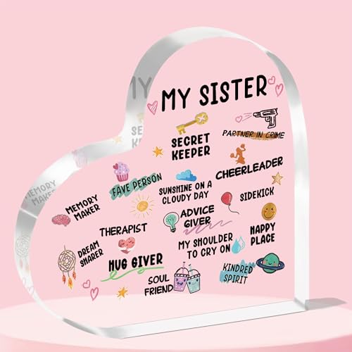 Image of FMCC Sister Gifts-Acrylic Heart Plaque Gifts for Sister Christmas Birthday Gifts from Sister