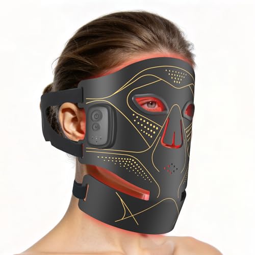 LED Light Therapy Mask, Rechargeable Red Light Therapy for Face with Multiple Light Modes, 3 Timers & 3 Brightness Levels, Detachable Controller for At-Home Skincare Use-Black