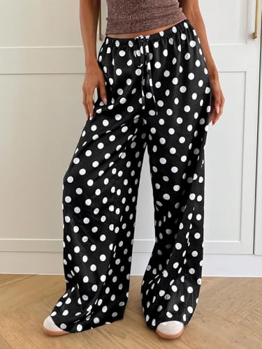 Image of MakeMeChic Women's Summer Satin Silk Pants Casual Flowy Pants Beach Vacation Wide Leg Pants