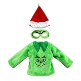 Christmas Elf Doll Accessories Kit - Holiday Elf Doll Clothes Outfit Set Includes Green Hat,Eye Mask & Monster Print Dress,Kids Christmas