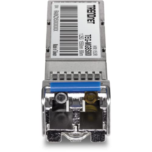 Image of TRENDnet SFP to RJ45 Mini-GBIC Single-Mode LC Module, TEG-MGBS80, Mini-GBIC Module for Single Mode Fiber, LC Connector Type, Up to 80 Km (49.7 Miles), 1.25Gbps Gigabit Ethernet, Lifetime Protection
