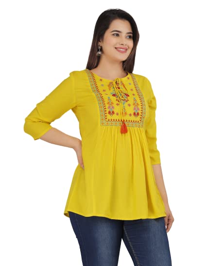 Image of Ganga febtex Women's Rayon Embroidered Short Kurti /Tops