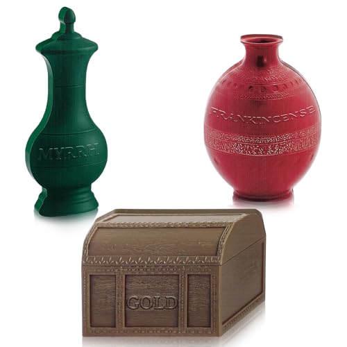 Leinuosen 3 Pcs Wooden Wisemen Gifts Set Flat Gold Frankincense