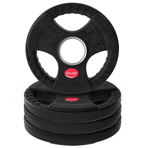 Gallant 2 Inch Olympic Weight plates - Rubber Coated Cast Iron Weight Plates With Tri Grips, 2.5kg, 5kg, 10kg, 15kg, 20kg, 25kg, 35kg, 50kg & 100kg Olympic Barbell Weights Plates Set Weight Lifting
