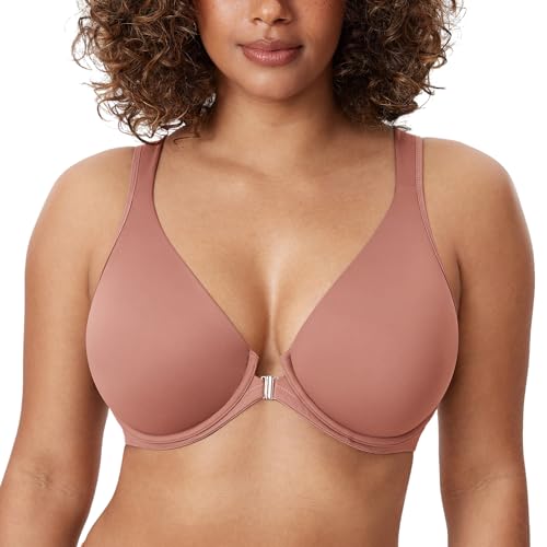 Image of DELIMIRA Women's Front Closure Posture Plunge Bras | Full Coverage, Plus Size, Underwire, No Padding Unlined, Back Support, Seamless, B-H Cups