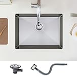 Stainless Steel Kitchen Sink, KEOKBON 60x45x19cm Undermount Large Kitchen Sink with Overflow, Single Bowl, Nano Silber Finished, Undermount & flushmount & Topmount