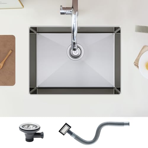 KEOKBON Fregadero de cocina de 60 x 45 cm, acero inoxidable, 1 cuenco, rectangular, nano-superficie, fregadero grande a partir de los 70 cm