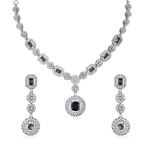 Image of Rubans Necklace Set American Diamond and Zirconia Statement Jewellery Gift for Women & Girls