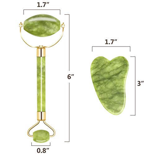 Rolo de jade para rosto e conjunto de Gua Sha | rolo de jade para rosto 100% jade real, ferramenta d