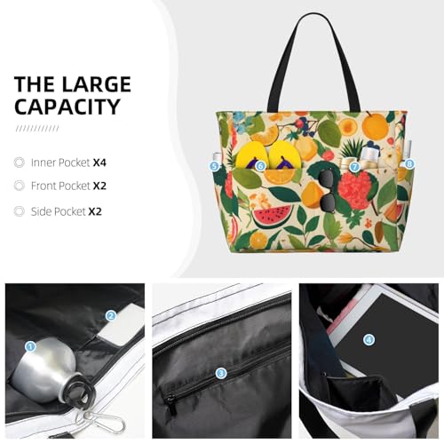 hojas tropicales y flores Print Foldable Lightweight Family Beach Bag for Men Women Beach Tote Bag Portable Gym Bag2