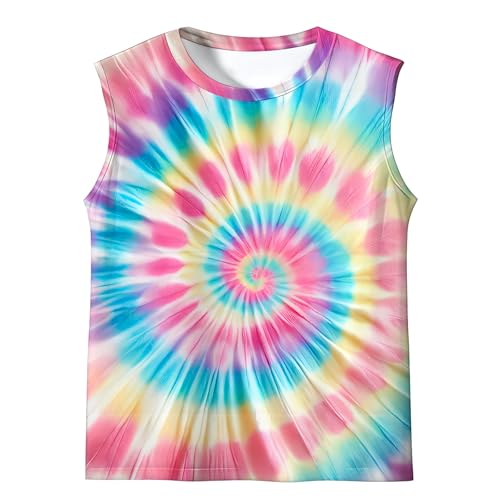 Kids Tie Dye Tank Tops for Boys and Girls Childrens Outfit Clothes Sleeveless Shirts Hippies Tees for 5-14 Years