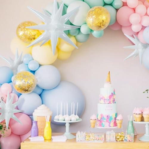 Image of TONIFUL 8 Pcs Explosion Star Balloons White Foil Balloon Party Decorations | 2 Size Mylar Star Balloon for White Party Decorations Christmas New Year Birthday Wedding Baby Shower Photo Booth Supplies