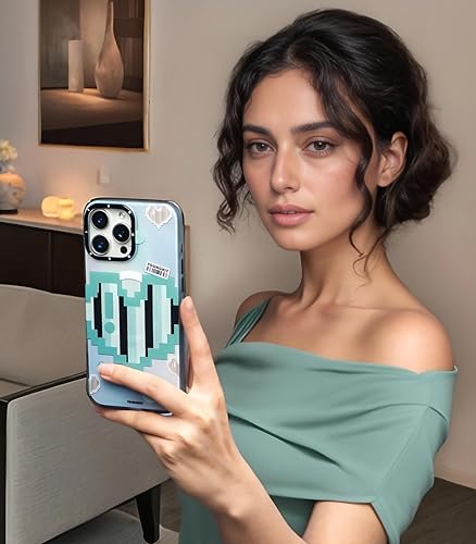 Image of Color-Changing Pixel Heartbeat Phone Case for iPhone 16 Pro Compatible with Wireless Charging | Thermo Reactive Heat Touch Design | Slim Shockproof Back Cover | Green Edition