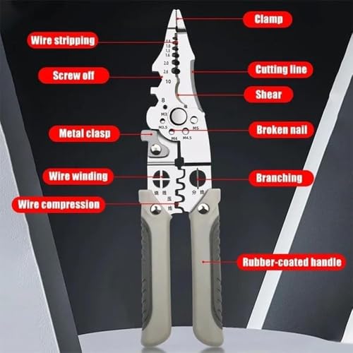 Image of Multifunction Wire Stripper and Cutter Plier, Wire Crimping Tool, Cable Cutter, Wire Stripping Plier, Multipurpose Electrician Tool for Cutting, Stripping, Crimping and Gripping Wires(all in one)