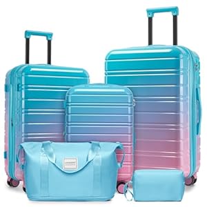 LARVENDER Luggage Sets 5 Piece Hardside Expandable Suitcase with Wheels Lock,PC+ABS Hardside Lightweight Rolling Suitcase for Women and Men,Cotton Candy