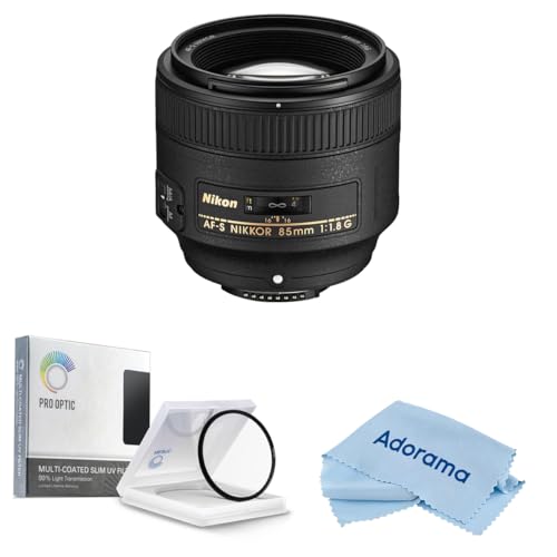 Nikon 85mm f/1.8G FX AF-S NIKKOR Lens, Bundle with Multi Coated UV Slim Filter, Cleaning Cloth, Nikon 1 Year Limited Warranty