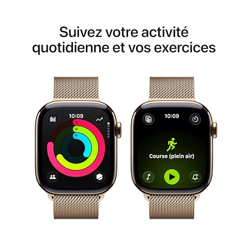 Apple Watch Series 11 [GPS + Cellular 42 mm] Montre connectée avec boîtier Or et Bracelet Milanais Or. Score de Sommeil, Moniteur d’activité, Suivi de la santé, écran Toujours activé