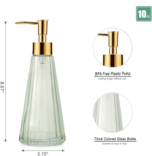 Image of IVAILEX 10oz /300ml Hand Soap Dispenser Bathroom, Kitchen Soap Dispenser, Glass Soap Dispenser with Gold Rust Proof Pump, Liquid Soap Dispenser with Elegant and Beautiful Color (Green)