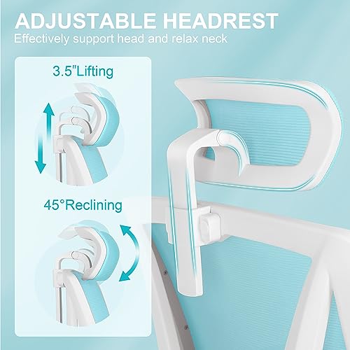 Misolant Ergonomic Office Chair with Footrest, Ergonomic Desk Chair with Adjustable 2D Lumbar Support, High Back Computer Chairs with Adjustable Headrest, Blue Comfortable Executive Office Chair