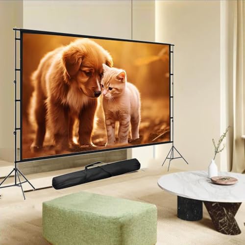 Pantalla de proyector grande para exteriores con soporte, pantalla de video portátil con bolsa de transporte 100" 150" plegable para cine en casa y jardín (60 pulgadas) miniatura 1