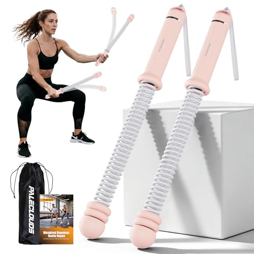 Portable Ropeless Battle Ropes, Adjustable Weights Cordless Battle Ropes for Home Gym with Storage Bag, Weighted Exercise Equipment for Low-Impact Workout, Strength & HIIT, for Men & Women (Pink)