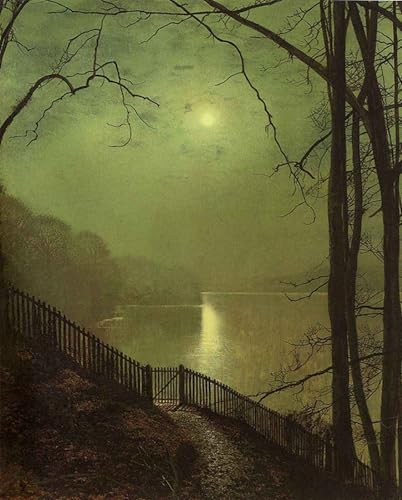 Impression tableaux peinture sur toile decoration raffinee style scandinave lune lac 60x90