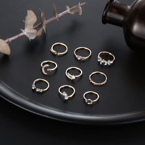 FUTIMELY Boho Retro Stackable Rings Sets for Women Knuckle Joint Finger Knuckle Nail Ring Sets Moon Stars Stack Preppy Statement Rings Cute Trendy Stuff Jewelry (A-9PC-Moon Stars Rings) by FUTIMELY - Used condition - Image 8