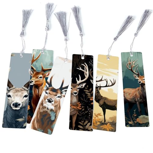 Marque-page à pompons cerf : lot de 6 signets de lecture pour roman