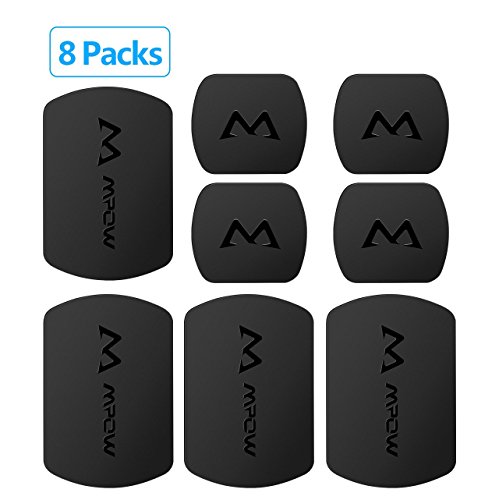 Mpow [8 Pezzi] Placche Metallo 8 Pezzi Universale Sostituzione Abito di Piastra Metallica di Supporto con Adesivo 3M per Supporto Magnetico Universale, 4 Grandi e 4 Piccoli