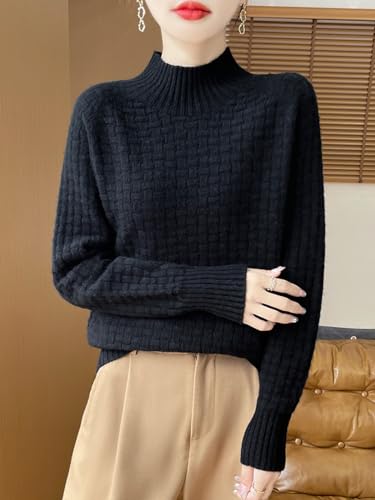 100% Merino Wool Sweaters for Women's Fall Winter Knitted Thick Pullover Long Sleeves Loose Warm Turtleneck(WQ703)2