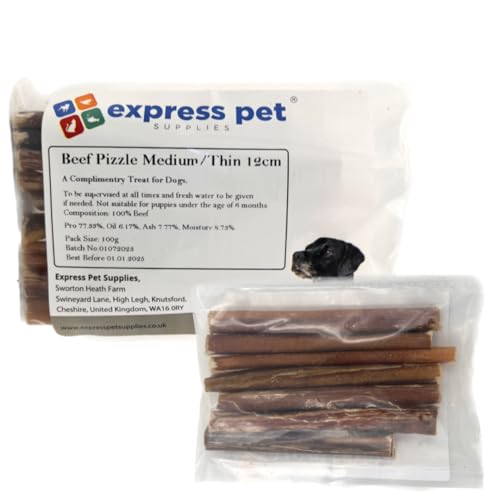 Express Pet Supplies 12cm Medium and Thin Pizzle 70-100g (minimum 6 pizzles) 100% Natural Dog Treat Chew, Brown, 70 g (Pack of 1)