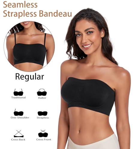 Image of Women's Underwire Strapless Multiway Bra Bandeau Seamless Supportive Bras Non Padded Top