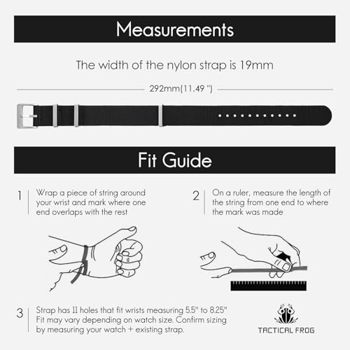 Image of TACTICAL FROG Nylon Watch Band 18mm 19 mm 20mm 22 mm 24 mm, Waterproof Military Watch Straps Replacement for Men Women, With Stainless Steel Buckle