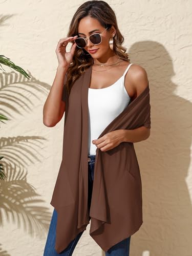 Women's Lightweight Open Front Cardigans Short Sleeve Casual Soft Drape Summer Cardigan With Pockets S-2XL2