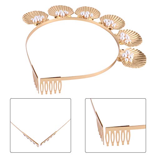 Minkissy 093R14EH5M85Z212QHM6 Shell Pearl Headband Gold Seashell Crown Goddess Pearl Tiara thumb #5