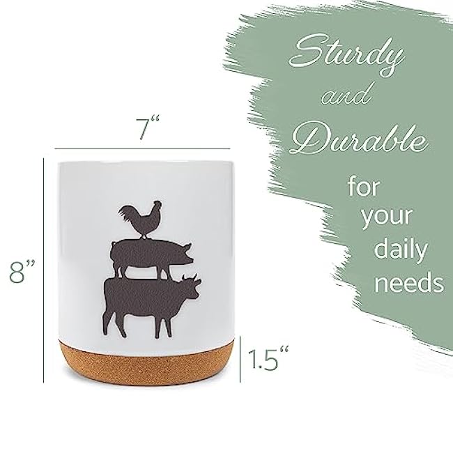 Elanze Designs Cow Pig Chicken White X-Large Cork Bottom, Kitchen Counter, Ceramic Stoneware, Coffee, Tea and Hot Chocolate, Machine Brewing, K Capsule Pod Cup, Organizer, Jar, Crock, Holder