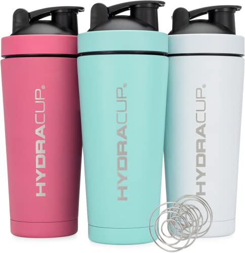 Hydra Cup - [3 PACK] Insulated Stainless Steel Shaker Bottle with Blenders, Double Walled Vacuum Protein Mixes Shaker Cup, Keep Hot & Cold, Water Pre Workout, Bulk Value