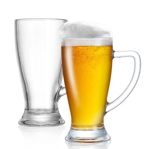 Image of PrimeWorld Premium Beer Mug Set of 2 (500ML Each) | Heavy Base Crystal Clear Glass Beer Mugs with Handle | Large Pub-Style Beer Glasses for Home, Bar & Restaurant