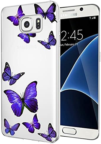 Vavies Case for Galaxy S7, Samsung S7 Case for Girls Women, Slim Shockproof Clear Pattern Soft Flexible TPU Back Phone Protective Cover Cases for Samsung Galaxy S7 (Purple Butterfly)