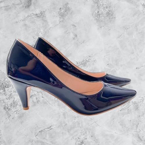 Forever Link Women's Pointed Toe Patent Mid Heel Slip On Pump Dress Shoes3